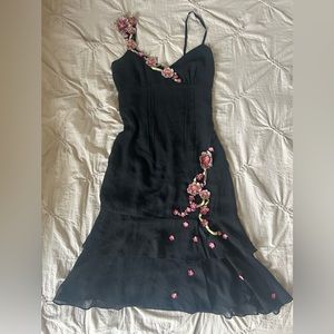 Vintage Karen Millen y2k black floral midi dress